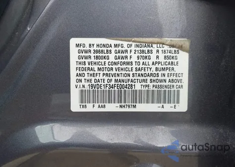 2015 Acura Ilx 2.0L from USA, damaged, VIN 19VDE1F34FE004281